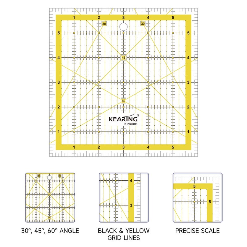KEARING KERING Patchwork Quilting Ruler - 6x6 inch Non-Slip Acrylic Square Ruler for Foundation Paper Piecing, Bias Strips & Rotary Cutting, Durable Quilter's Tool with Anti-Slip Backing - Image 4